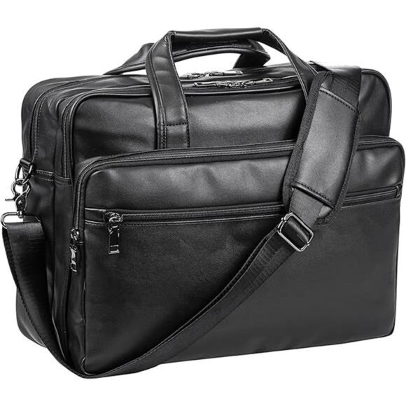 Mens Leather Laptop Bag 15.6 17.3 Inch Messenger Briefcase Computer Shoulder - Picture 8 of 8